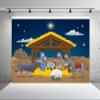 BELECO 9x6ft Fabric Cartoon Christmas Nativity Backdrop Holy Night Stars Mary Joseph Birth of Jesus Manger Nativity Scene Background Nativity Party Decor Banner Religious Christianity Photo Props view 1
