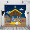 BELECO 9x6ft Fabric Cartoon Christmas Nativity Backdrop Holy Night Stars Mary Joseph Birth of Jesus Manger Nativity Scene Background Nativity Party Decor Banner Religious Christianity Photo Props view 3