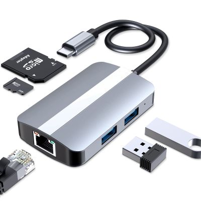 JZ USB C Laptop Docking Station, 5 in 1 Laptop Hub USB Type-C to RJ45 | USB 3.0 | USB 2.0 | TF | SD Card for MacBook,iPad,Samsung,Dell,HP and More Type C Tablet PC