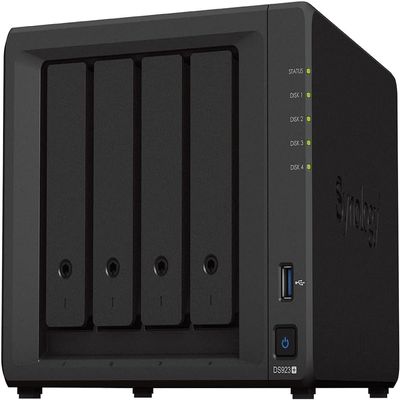 Synology DS923+ 4-Bay Diskstation NAS (AMD Ryzen 4 Threads R1600 Dual-Core 4GB Ram 2xRJ-45 1GbE LAN-Port)