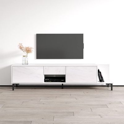 Meble Furniture Marmo Modern Freestanding TV Stand Storage Cabinets Fits TVs up to 85", 70.9" W x 15.7" D x 23.6" H White