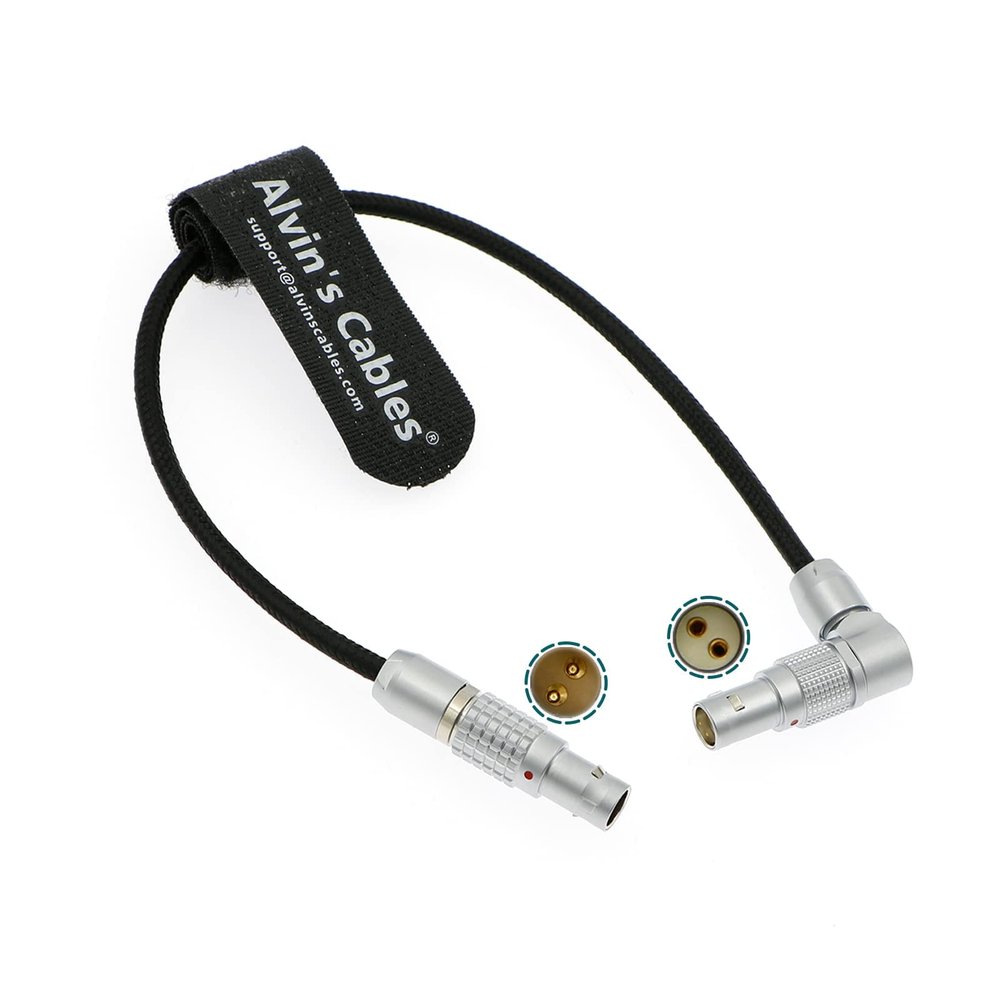 Flexible Power Cable for Tilta 2 Pin Male to RED Komodo Rotatable Right Angle 2 Pin Female Braided Wire 20CM| 8 inches Alvins Cables