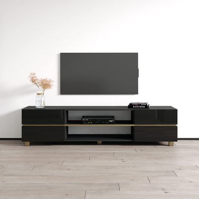 Meble Furniture Bono 01 Modern TV Stand Freestanding Rectangular Media Console Fits TVs up to 80", 63.8" W x 15.7" D x 20.1" H Black