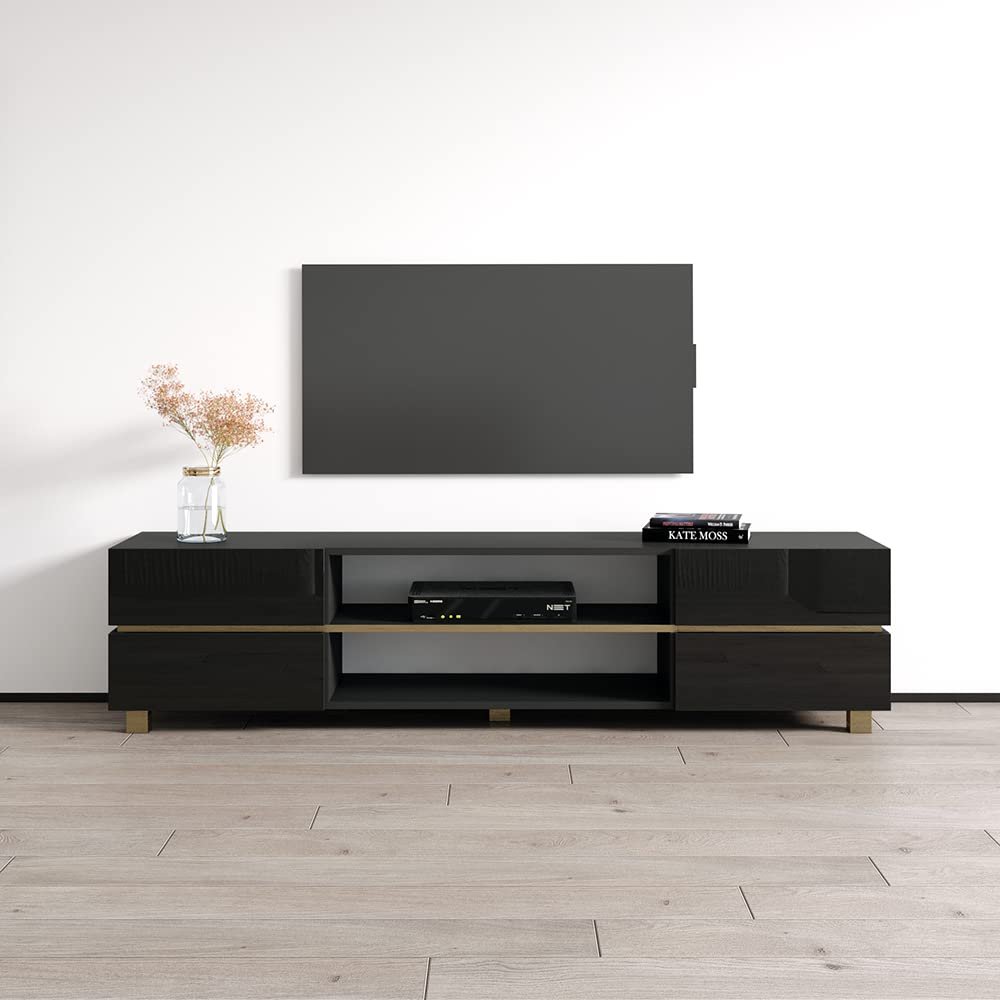 Meble Furniture Bono 01 Modern TV Stand Freestanding Rectangular Media Console Fits TVs up to 80", 63.8" W x 15.7" D x 20.1" H Black