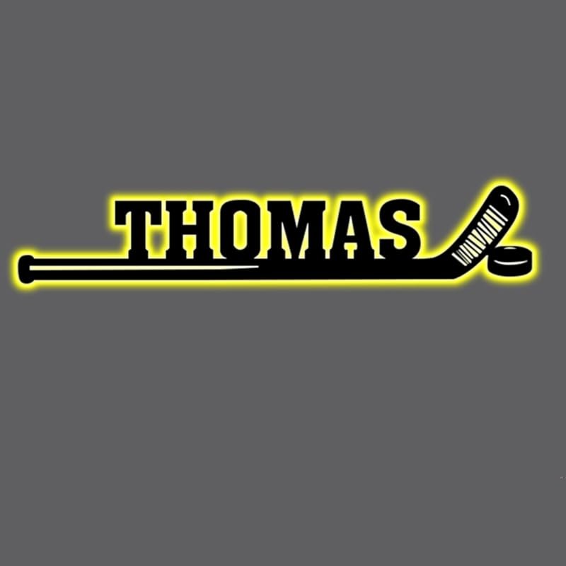 Custom Hockey Stick Night Light With Name Personalized Hockey Player Name Metal Sign Lamp Wall Art Led Lamp for Boys Kids Ice Hockey Lover Xmas Birthday Gifts Home Decor (Hockey Stick- Wood 2)