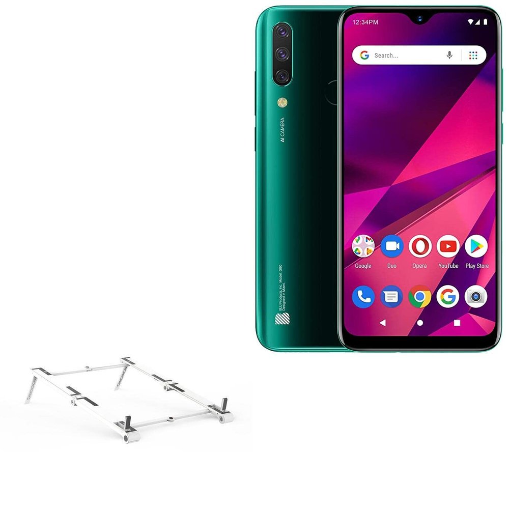 BoxWave Stand and Mount Compatible with BLU G80 - Pocket Aluminum Stand 3-in-1, Portable Multi Angle Viewing Riser - Metallic Silver