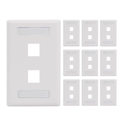 ICC Station ID Wall Plate with 2 Port (10-Pack), Single Gang, UL Listed, ABS Plastic, Keystone Jack Compatible, Label Window with Clear Cover, White