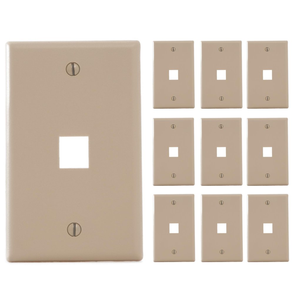 ICC 1-Port Keystone Wall Plate (10 Pack), UL Listed, Durable ABS Plastic, Single Gang Wall Plate for RJ45 Modular Jack and Inserts, Ivory