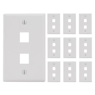 ICC 2-Port Keystone Wall Plate (10 Pack), UL Listed, Durable ABS Plastic, Single Gang Wall Plate for RJ45 Modular Jack and Inserts, White