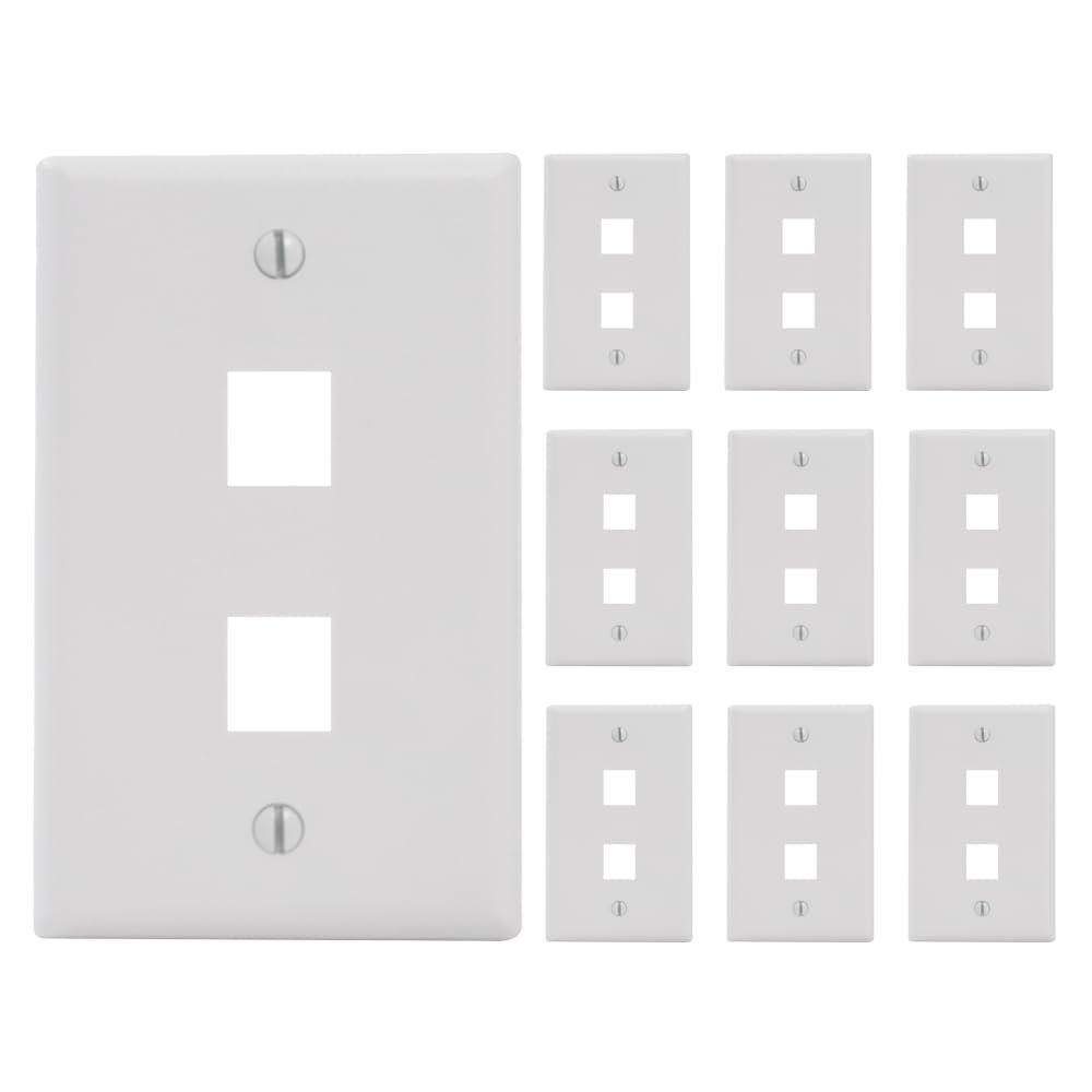 ICC 2-Port Keystone Wall Plate (10 Pack), UL Listed, Durable ABS Plastic, Single Gang Wall Plate for RJ45 Modular Jack and Inserts, White