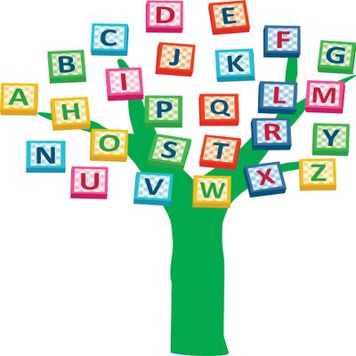 ABC Blocks Tree Day Care Ideas - Pre School 1st Grade Teacher Slide Blocks Wall Sticker Decal for Home Dcor Birthday - 20 Inch x 30 Inch