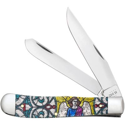 Case XX WR POCKET KNIFE STAINED GLASS ANGEL NATURAL BONE COLOR WASH TRAPPER, ITEM 38818, LENGTH CLOSED 4 1/8 INCH (6254 SS)