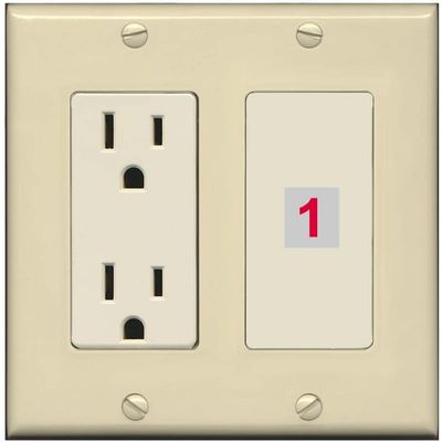 RiteAV Custom Wall Plate 1 Port, Outlet, Ivory/Light-Almond, Choose HDMI Coax 3.5mm Banana Cat5/6 Phone RCA Speaker Toslink USB