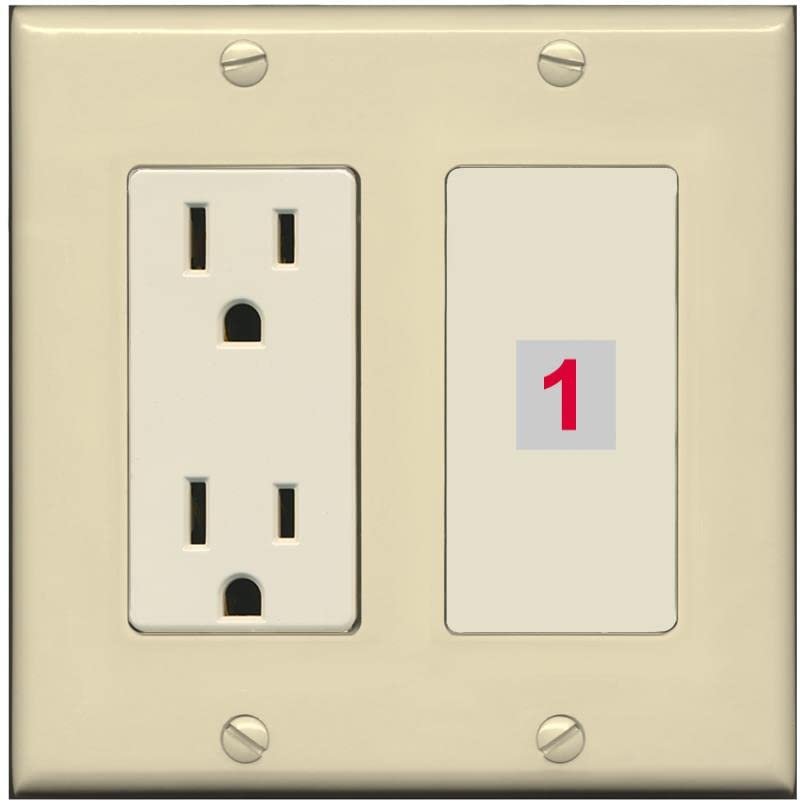 RiteAV Custom Wall Plate 1 Port, Outlet, Ivory/Light-Almond, Choose HDMI Coax 3.5mm Banana Cat5/6 Phone RCA Speaker Toslink USB