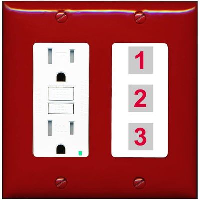 RiteAV Custom Wall Plate 3 Port, GFCI, Red/White, Choose HDMI Coax 3.5mm Banana Cat5/6 Phone RCA Speaker Toslink USB