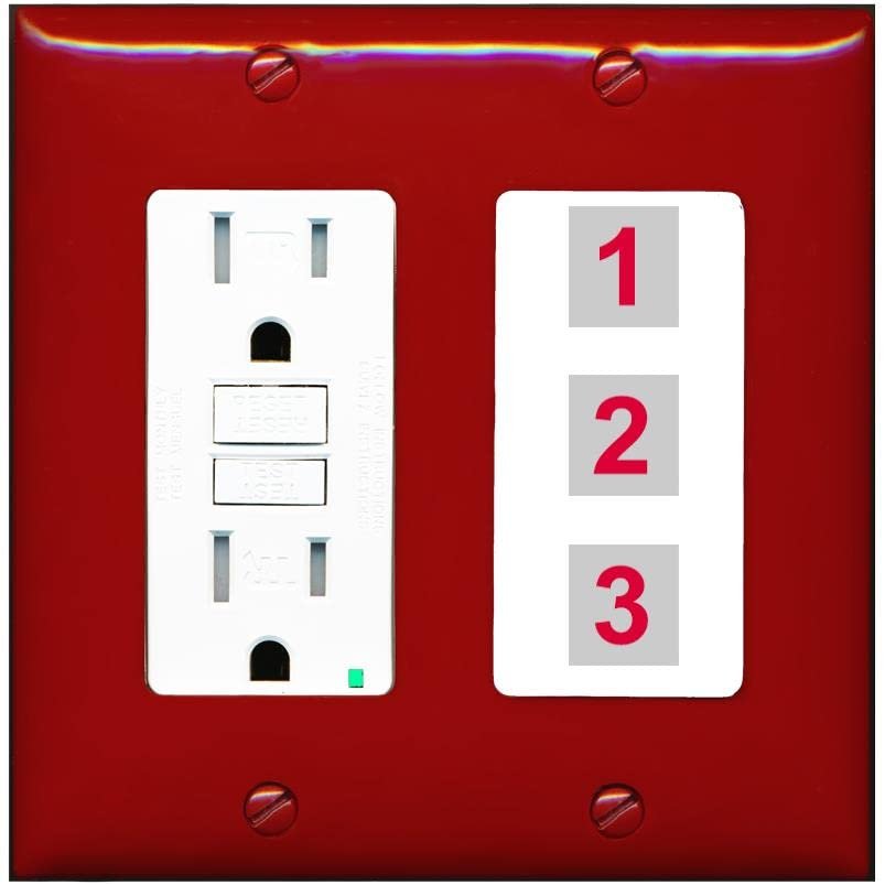 RiteAV Custom Wall Plate 3 Port, GFCI, Red/White, Choose HDMI Coax 3.5mm Banana Cat5/6 Phone RCA Speaker Toslink USB