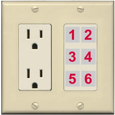 RiteAV 6 Port Custom Wall Plate, Outlet, Ivory/Light-Almond, Choose HDMI Coax 3.5mm Banana Cat5/6 Phone RCA Speaker Toslink USB