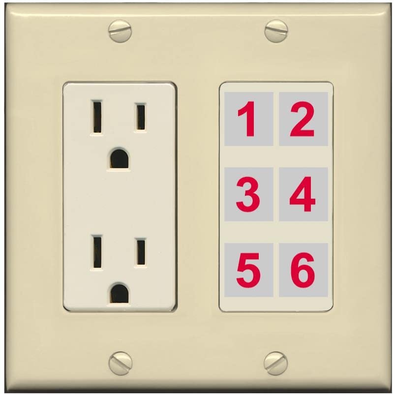 RiteAV 6 Port Custom Wall Plate, Outlet, Ivory/Light-Almond, Choose HDMI Coax 3.5mm Banana Cat5/6 Phone RCA Speaker Toslink USB
