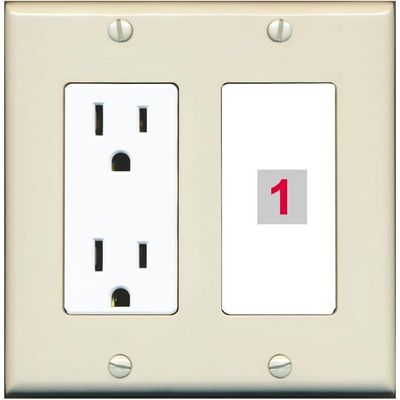 RiteAV Custom Wall Plate 1 Port, Outlet, Light-Almond/White, Choose HDMI Coax 3.5mm Banana Cat5/6 Phone RCA Speaker Toslink USB