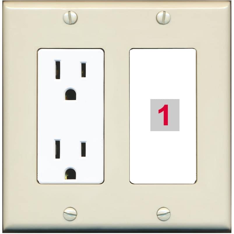 RiteAV Custom Wall Plate 1 Port, Outlet, Light-Almond/White, Choose HDMI Coax 3.5mm Banana Cat5/6 Phone RCA Speaker Toslink USB