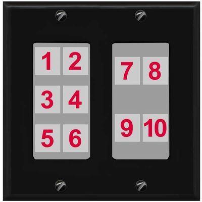 RiteAV Custom Wall Plate 10 Port, 2 Gang, Black/Gray, Choose HDMI Coax 3.5mm Banana Cat5/6 Phone RCA Speaker Toslink USB