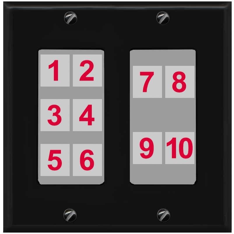 RiteAV Custom Wall Plate 10 Port, 2 Gang, Black/Gray, Choose HDMI Coax 3.5mm Banana Cat5/6 Phone RCA Speaker Toslink USB
