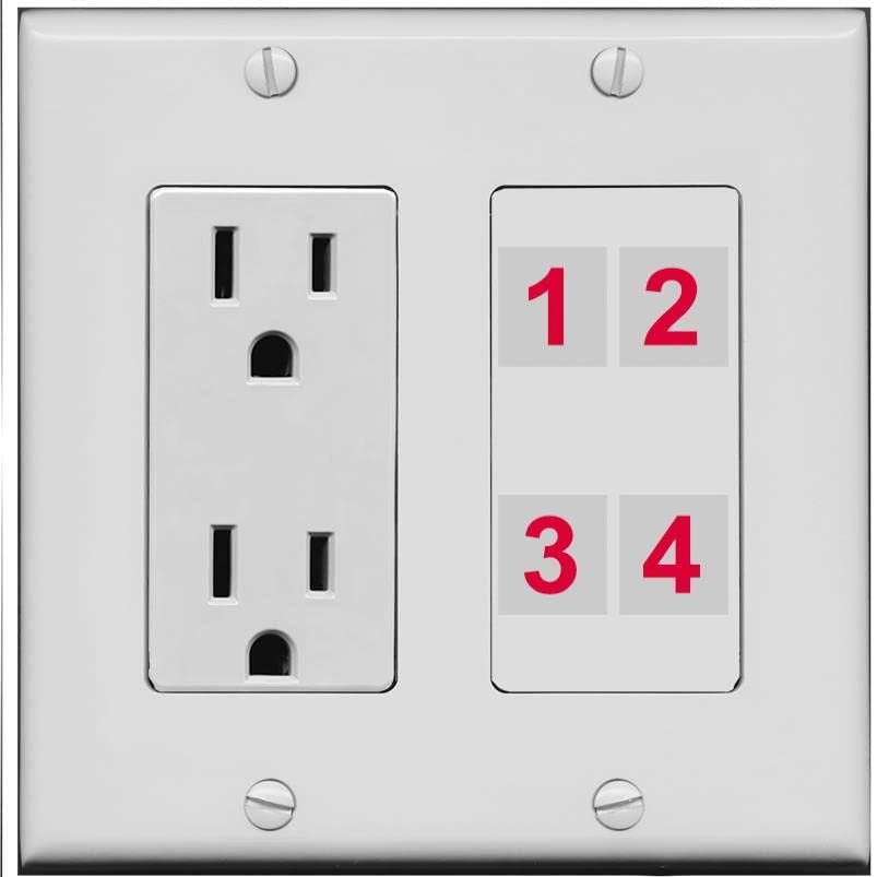 RiteAV Custom 4 Port Custom Wall Plate, Outlet, Gray/Gray, Choose HDMI Coax 3.5mm Banana Cat5/6 Phone RCA Speaker Toslink USB