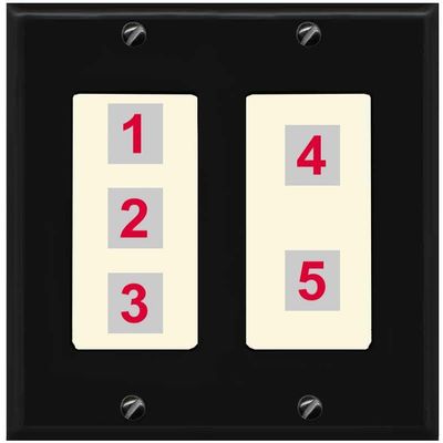 RiteAV Custom Wall Plate 5 Port, 2 Gang, Black/Light-Almond, Choose HDMI Coax 3.5mm Banana Cat5/6 Phone RCA Speaker Toslink USB
