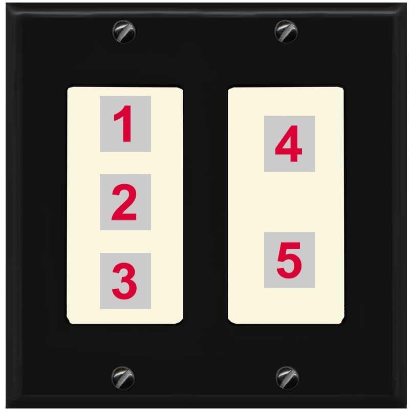 RiteAV Custom Wall Plate 5 Port, 2 Gang, Black/Light-Almond, Choose HDMI Coax 3.5mm Banana Cat5/6 Phone RCA Speaker Toslink USB