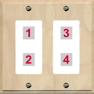 RiteAV Custom 4 Port Custom Wall Plate, 2 Gang, Wood/White, Choose HDMI Coax 3.5mm Banana Cat5/6 Phone RCA Speaker Toslink USB