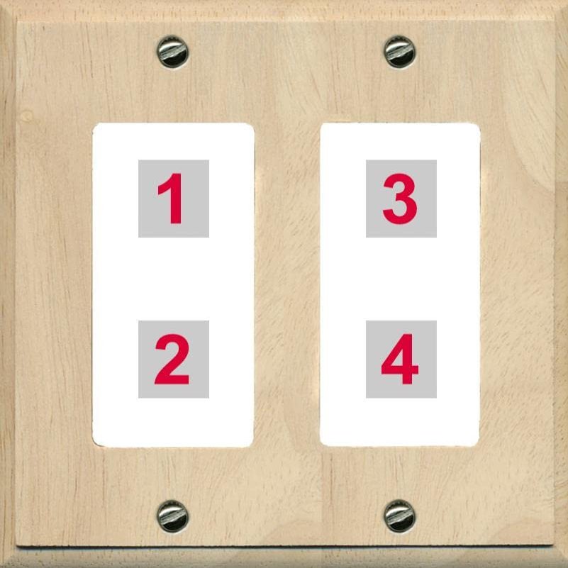 RiteAV Custom 4 Port Custom Wall Plate, 2 Gang, Wood/White, Choose HDMI Coax 3.5mm Banana Cat5/6 Phone RCA Speaker Toslink USB