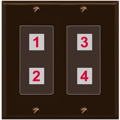 RiteAV Custom 4 Port Custom Wall Plate, 2 Gang, Brown/Brown, Choose HDMI Coax 3.5mm Banana Cat5/6 Phone RCA Speaker Toslink USB