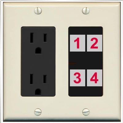 RiteAV Custom 4 Port Custom Wall Plate, Outlet, Light-Almond/Black, Choose HDMI Coax 3.5mm Banana Cat5/6 Phone RCA Speaker Toslink USB