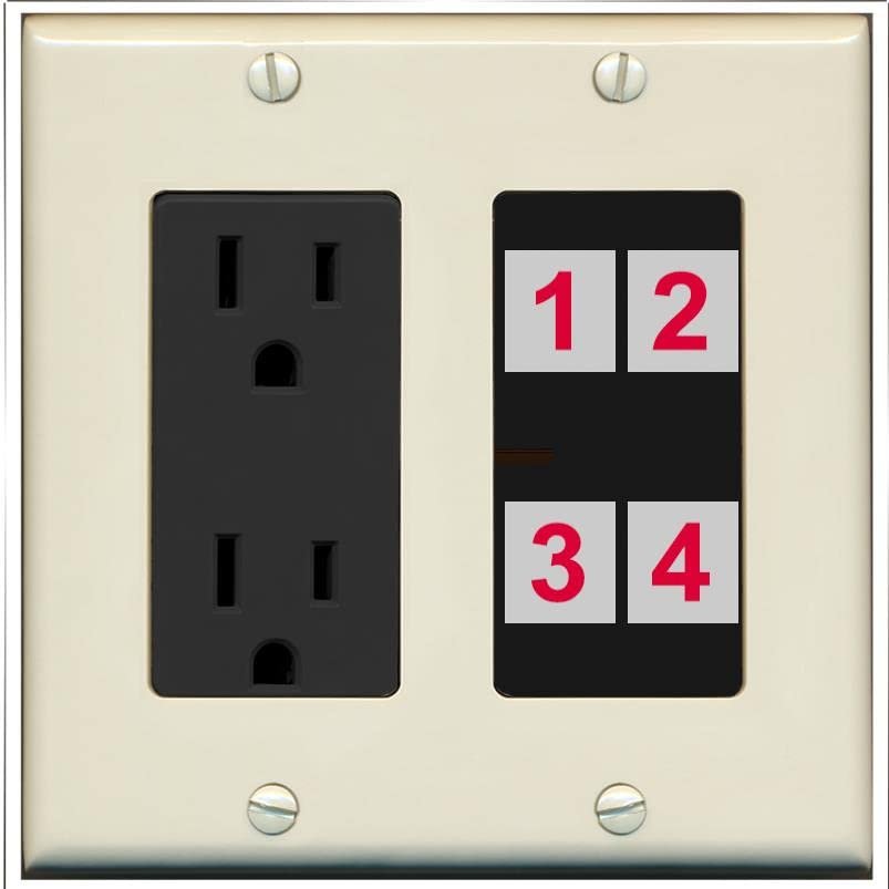 RiteAV Custom 4 Port Custom Wall Plate, Outlet, Light-Almond/Black, Choose HDMI Coax 3.5mm Banana Cat5/6 Phone RCA Speaker Toslink USB
