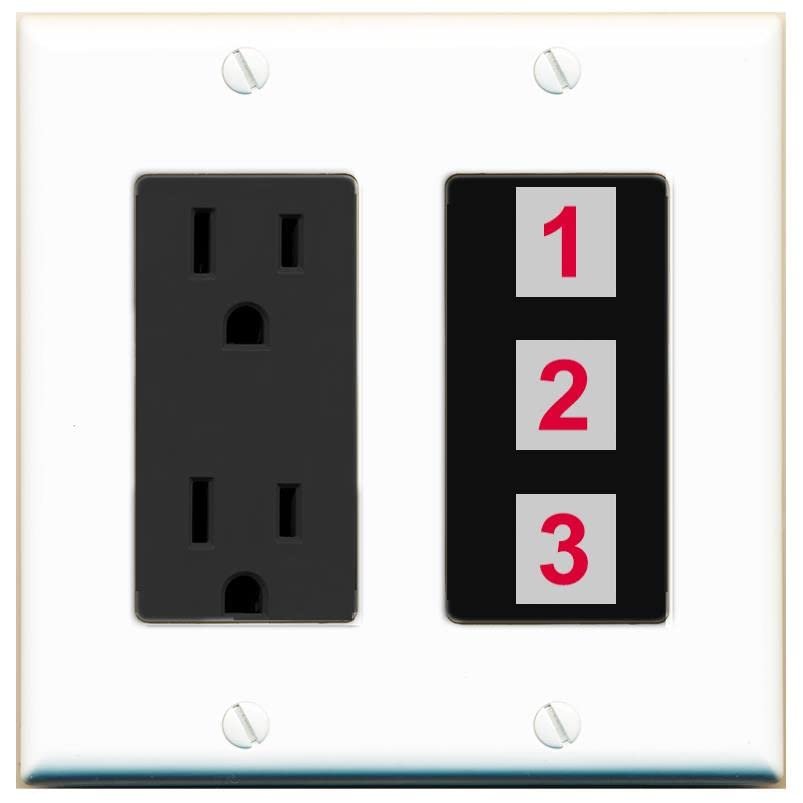 RiteAV Custom Wall Plate 3 Port, Outlet, White/Black, Choose HDMI Coax 3.5mm Banana Cat5/6 Phone RCA Speaker Toslink USB