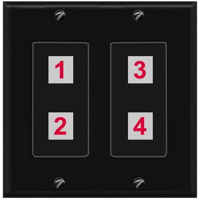 RiteAV Custom 4 Port Custom Wall Plate, 2 Gang, Black/Black, Choose HDMI Coax 3.5mm Banana Cat5/6 Phone RCA Speaker Toslink USB