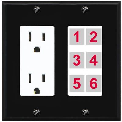 RiteAV 6 Port Custom Wall Plate, Outlet, Black/White, Choose HDMI Coax 3.5mm Banana Cat5/6 Phone RCA Speaker Toslink USB