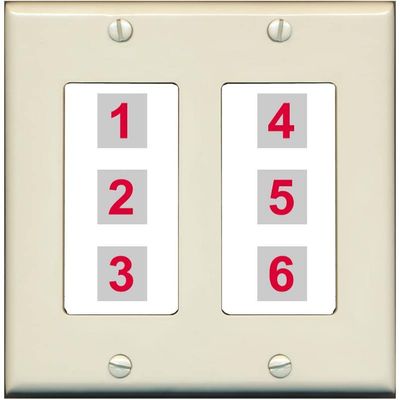 RiteAV 6 Port Custom Wall Plate, 2 Gang, Light-Almond/White, Choose HDMI Coax 3.5mm Banana Cat5/6 Phone RCA Speaker Toslink USB
