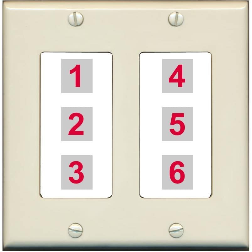 RiteAV 6 Port Custom Wall Plate, 2 Gang, Light-Almond/White, Choose HDMI Coax 3.5mm Banana Cat5/6 Phone RCA Speaker Toslink USB