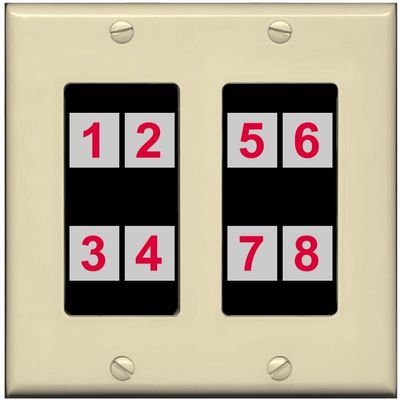 RiteAV Custom Wall Plate 8 Port, 2 Gang, Ivory/Black, Choose HDMI Coax 3.5mm Banana Cat5/6 Phone RCA Speaker Toslink USB
