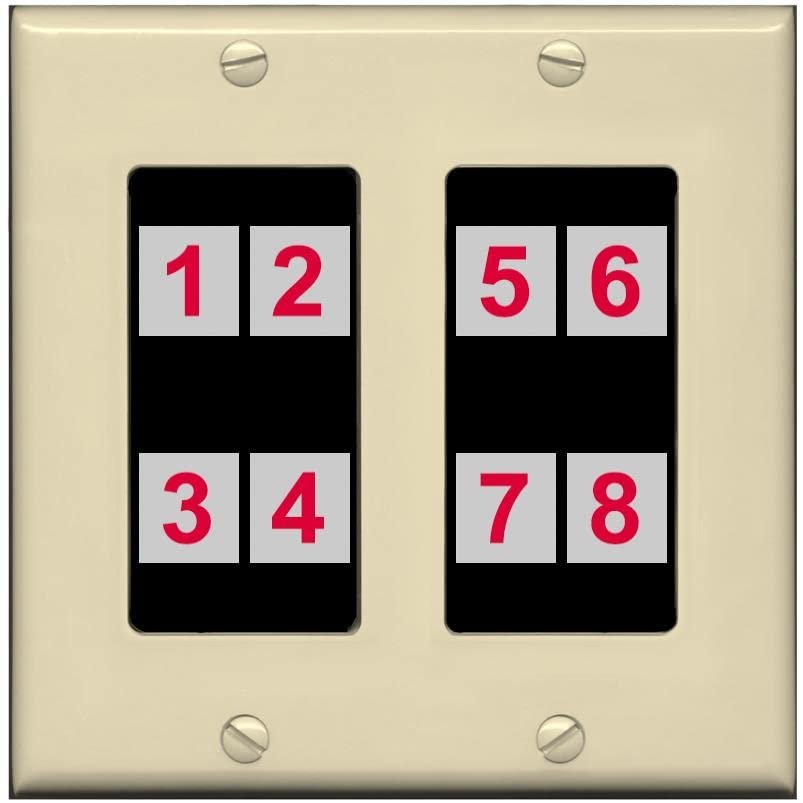 RiteAV Custom Wall Plate 8 Port, 2 Gang, Ivory/Black, Choose HDMI Coax 3.5mm Banana Cat5/6 Phone RCA Speaker Toslink USB