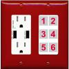 RiteAV 6 Port Custom Wall Plate, USB Charger, Red/White, Choose HDMI Coax 3.5mm Banana Cat5/6 Phone RCA Speaker Toslink USB view 1