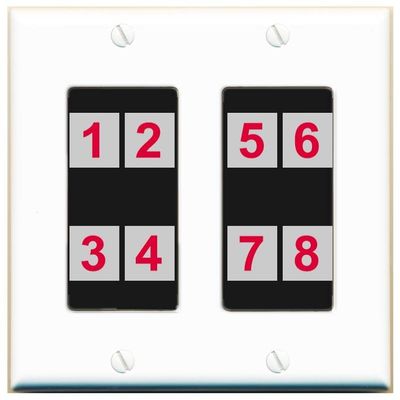 RiteAV Custom Wall Plate 8 Port, 2 Gang, White/Black, Choose HDMI Coax 3.5mm Banana Cat5/6 Phone RCA Speaker Toslink USB