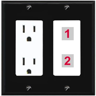 RiteAV Custom Wall Plate 2 Port, Outlet, Black/White, Choose HDMI Coax 3.5mm Banana Cat5/6 Phone RCA Speaker Toslink USB