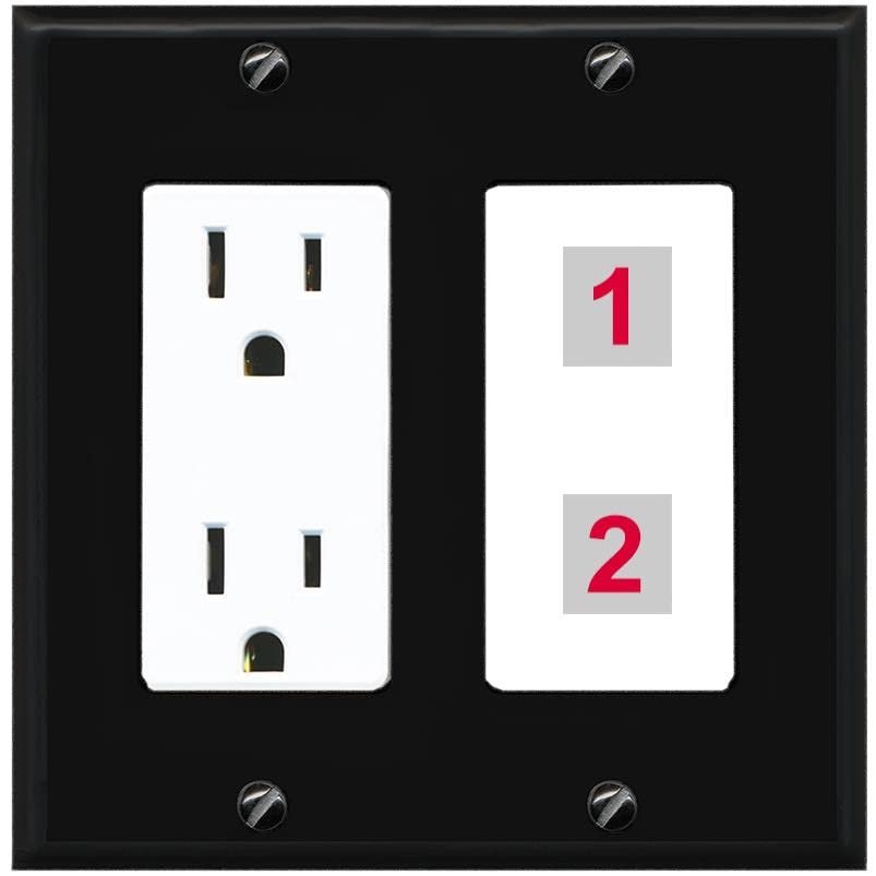 RiteAV Custom Wall Plate 2 Port, Outlet, Black/White, Choose HDMI Coax 3.5mm Banana Cat5/6 Phone RCA Speaker Toslink USB