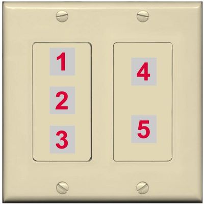 RiteAV Custom Wall Plate 5 Port, 2 Gang, Ivory/Ivory, Choose HDMI Coax 3.5mm Banana Cat5/6 Phone RCA Speaker Toslink USB