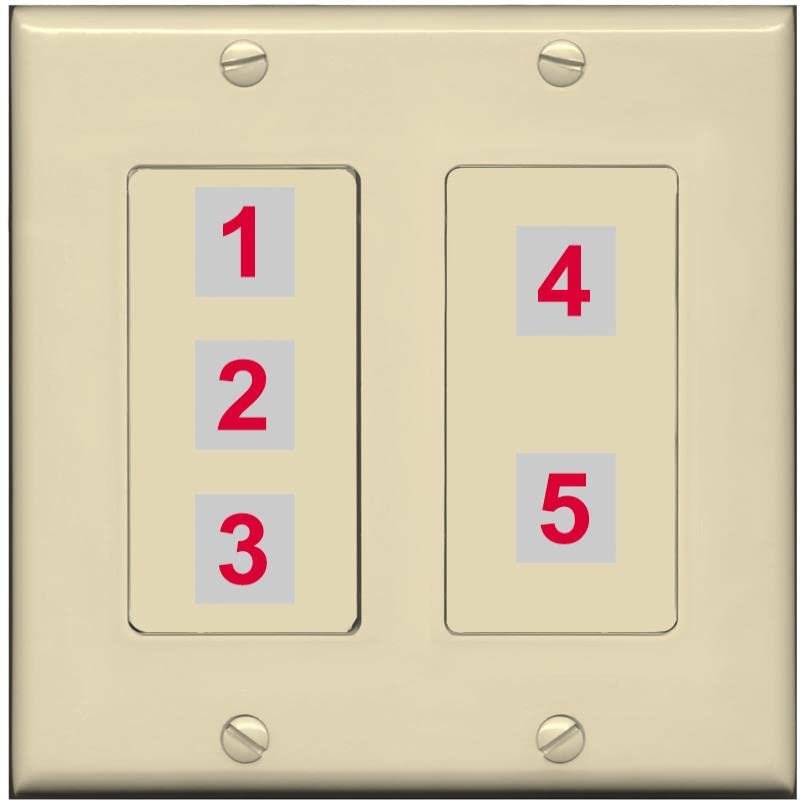 RiteAV Custom Wall Plate 5 Port, 2 Gang, Ivory/Ivory, Choose HDMI Coax 3.5mm Banana Cat5/6 Phone RCA Speaker Toslink USB