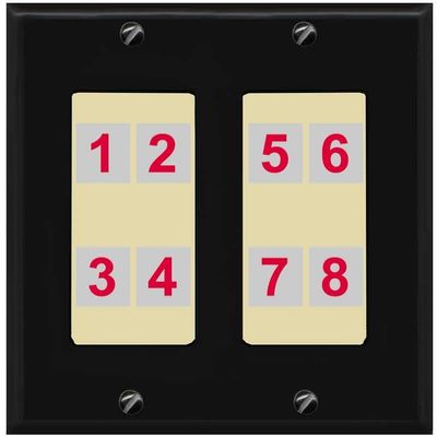 RiteAV Custom Wall Plate 8 Port, 2 Gang, Black/Ivory, Choose HDMI Coax 3.5mm Banana Cat5/6 Phone RCA Speaker Toslink USB