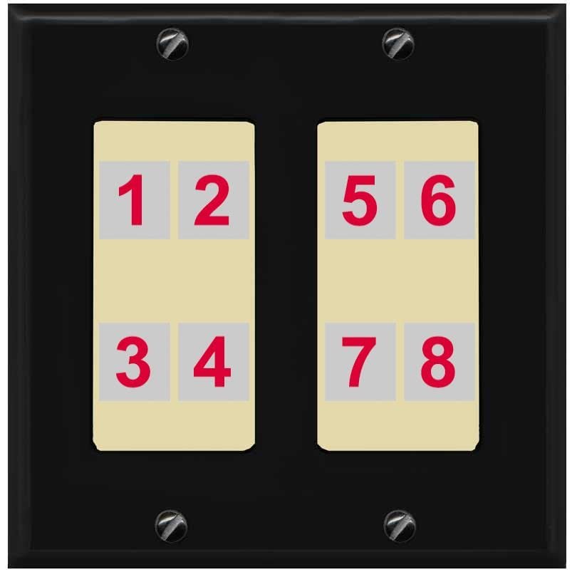 RiteAV Custom Wall Plate 8 Port, 2 Gang, Black/Ivory, Choose HDMI Coax 3.5mm Banana Cat5/6 Phone RCA Speaker Toslink USB