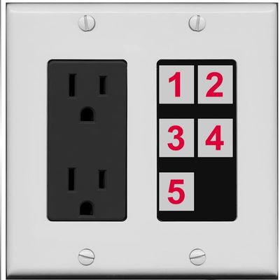 RiteAV Custom Wall Plate 5 Port, Outlet, Gray/Black, Choose HDMI Coax 3.5mm Banana Cat5/6 Phone RCA Speaker Toslink USB
